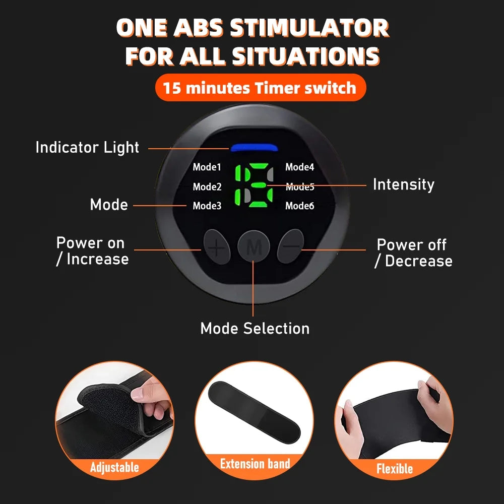 Wireless Ab Belt Abdominal Muscle Toner,  EMS Smart Fitness Belt, Portable Ab Stimulator with 6 Modes 15 Intensity Levels Toning Belt, Fitness Workout Equipment for Men Women