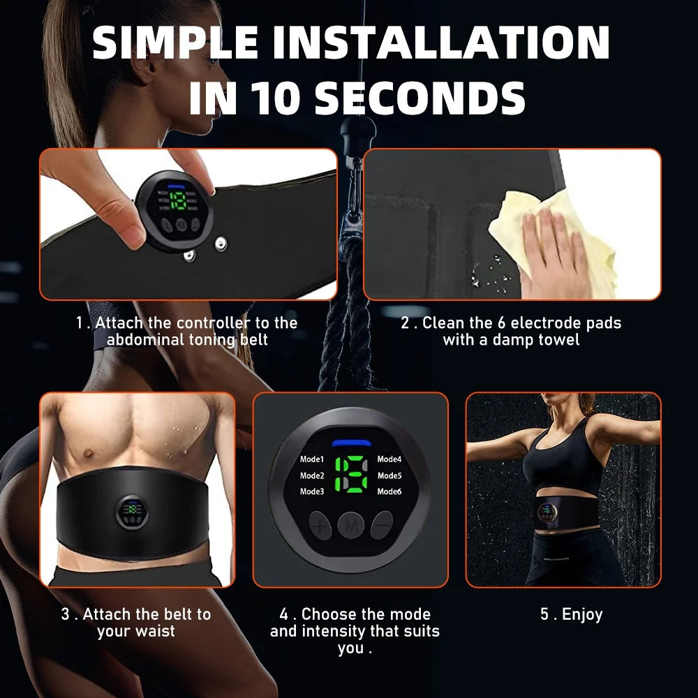 Wireless Ab Belt Abdominal Muscle Toner,  EMS Smart Fitness Belt, Portable Ab Stimulator with 6 Modes 15 Intensity Levels Toning Belt, Fitness Workout Equipment for Men Women