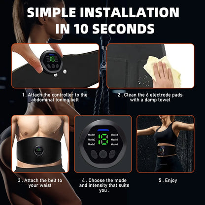 Wireless Ab Belt Abdominal Muscle Toner,  EMS Smart Fitness Belt, Portable Ab Stimulator with 6 Modes 15 Intensity Levels Toning Belt, Fitness Workout Equipment for Men Women