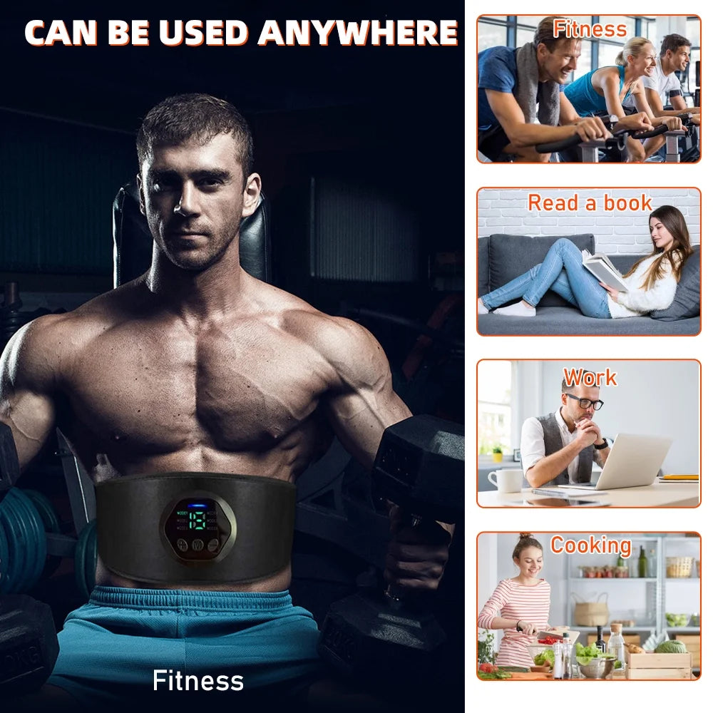 Wireless Ab Belt Abdominal Muscle Toner,  EMS Smart Fitness Belt, Portable Ab Stimulator with 6 Modes 15 Intensity Levels Toning Belt, Fitness Workout Equipment for Men Women